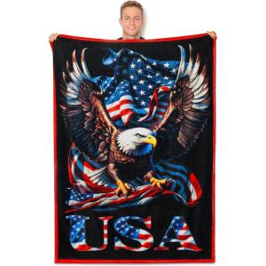 imageCatalonia Eagle Flag Blanket Soft Patriotic American Blanket Bald Eagle Gifts for Men USA Flag Throw for Couch Bed Police Gifts 4th of July Citizenship Veteran Patriotic Presidents Day Gift