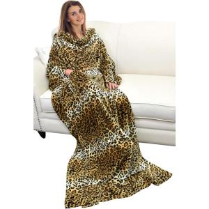 imageCatalonia Wearable Blanket with Sleeves and Pocket Cozy Soft Fleece Mink Micro Plush Wrap Throws Blanket Robe for Women and MenCheetah