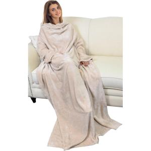 imageCatalonia Wearable Blanket with Sleeves and Pocket Cozy Soft Fleece Mink Micro Plush Wrap Throws Blanket Robe for Women and MenLatte