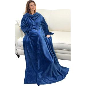imageCatalonia Wearable Blanket with Sleeves and Pocket Cozy Soft Fleece Mink Micro Plush Wrap Throws Blanket Robe for Women and MenNavy