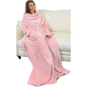 imageCatalonia Wearable Blanket with Sleeves and Pocket Cozy Soft Fleece Mink Micro Plush Wrap Throws Blanket Robe for Women and MenPink