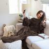 imageCatalonia Pink Wearable Fleece Blanket with Sleeves and Foot Pockets for Adult Women Men Micro Plush Comfy Wrap Sleeved Throw Blanket RobeBrown
