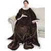 imageCatalonia Pink Wearable Fleece Blanket with Sleeves and Foot Pockets for Adult Women Men Micro Plush Comfy Wrap Sleeved Throw Blanket RobeBrown