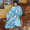 imageCatalonia Pink Wearable Fleece Blanket with Sleeves and Foot Pockets for Adult Women Men Micro Plush Comfy Wrap Sleeved Throw Blanket RobeCat Blue
