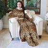imageCatalonia Pink Wearable Fleece Blanket with Sleeves and Foot Pockets for Adult Women Men Micro Plush Comfy Wrap Sleeved Throw Blanket RobeCheetah