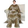 imageCatalonia Pink Wearable Fleece Blanket with Sleeves and Foot Pockets for Adult Women Men Micro Plush Comfy Wrap Sleeved Throw Blanket RobeCheetah