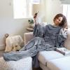 imageCatalonia Pink Wearable Fleece Blanket with Sleeves and Foot Pockets for Adult Women Men Micro Plush Comfy Wrap Sleeved Throw Blanket RobeGray