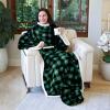 imageCatalonia Pink Wearable Fleece Blanket with Sleeves and Foot Pockets for Adult Women Men Micro Plush Comfy Wrap Sleeved Throw Blanket RobeGreen Checker