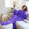 imageCatalonia Pink Wearable Fleece Blanket with Sleeves and Foot Pockets for Adult Women Men Micro Plush Comfy Wrap Sleeved Throw Blanket RobePurple