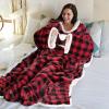imageCatalonia Pink Wearable Fleece Blanket with Sleeves and Foot Pockets for Adult Women Men Micro Plush Comfy Wrap Sleeved Throw Blanket RobeRed Checker
