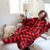 imageCatalonia Pink Wearable Fleece Blanket with Sleeves and Foot Pockets for Adult Women Men Micro Plush Comfy Wrap Sleeved Throw Blanket RobeRed Checker