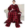 imageCatalonia Pink Wearable Fleece Blanket with Sleeves and Foot Pockets for Adult Women Men Micro Plush Comfy Wrap Sleeved Throw Blanket RobeRed Checker
