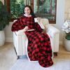 imageCatalonia Pink Wearable Fleece Blanket with Sleeves and Foot Pockets for Adult Women Men Micro Plush Comfy Wrap Sleeved Throw Blanket RobeRed Checker