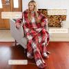 imageCatalonia Pink Wearable Fleece Blanket with Sleeves and Foot Pockets for Adult Women Men Micro Plush Comfy Wrap Sleeved Throw Blanket RobeRed Plaid