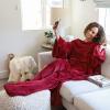 imageCatalonia Pink Wearable Fleece Blanket with Sleeves and Foot Pockets for Adult Women Men Micro Plush Comfy Wrap Sleeved Throw Blanket RobeWine