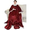 imageCatalonia Pink Wearable Fleece Blanket with Sleeves and Foot Pockets for Adult Women Men Micro Plush Comfy Wrap Sleeved Throw Blanket RobeWine
