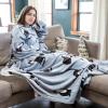 imageCatalonia Pink Wearable Fleece Blanket with Sleeves and Foot Pockets for Adult Women Men Micro Plush Comfy Wrap Sleeved Throw Blanket RobeWondercat Grey