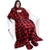 imageCatalonia Pink Wearable Fleece Blanket with Sleeves and Foot Pockets for Adult Women Men Micro Plush Comfy Wrap Sleeved Throw Blanket RobeRed Checker