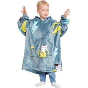 imageCatalonia Banana Cat Print Blanket Hoodie Sweatshirt for Kids Oversized Wearable Fleece Snuggy Pullover 412 Years Boy Girl Gift