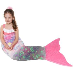 imageCatalonia Kids Mermaid Tail Blanket Glow in The Dark Mermaid Sleeping Bag Super Soft Plush Flannel Sleeping Blanket for Girls Fish Scale PatternGlow in the Darkstarrysky
