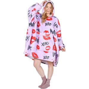 imageCatalonia Lips Print Oversized Hoodie Blanket Sweatshirt Wearable Sherpa Pullover for Adults Men Women Wife Girlfriend Gift Ugly Christmas Sweater