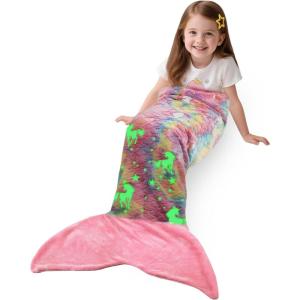 imageCatalonia Mermaid Blanket for Toddler ampamp Kids Ultra Soft Flannel Sleeping Blanket for Girls 46 Unique Starlight Design Girls Gift for BirthdayGlow in the Darkpink