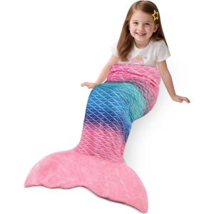 imageCatalonia Mermaid Blanket for Toddler ampamp Kids Ultra Soft Flannel Sleeping Blanket for Girls 46 Unique Starlight Design Girls Gift for BirthdayRainbow Ombre Pink Tail