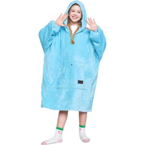 imageCatalonia Oversized Blanket Hoodie Sweatshirt for Kids Wearable Fleece Pullover with Large Front Pocket Teen Boys Girls Gift AquaBlue