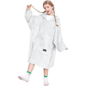 imageCatalonia Oversized Blanket Hoodie Sweatshirt for Kids Wearable Fleece Pullover with Large Front Pocket Teen Boys Girls Gift AquaDove Grey