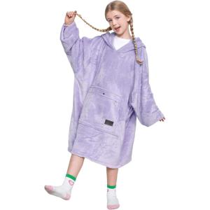 imageCatalonia Oversized Blanket Hoodie Sweatshirt for Kids Wearable Fleece Pullover with Large Front Pocket Teen Boys Girls Gift AquaLavender