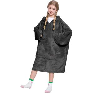 imageCatalonia Oversized Blanket Hoodie Sweatshirt for Kids Wearable Fleece Pullover with Large Front Pocket Teen Boys Girls Gift BlackBlack