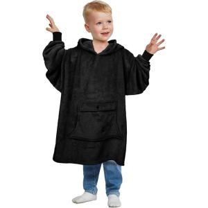 imageCatalonia Oversized Blanket Hoodie for Kids Wearable Fleece Sweatshirt Pullover with Large Front Pocket 412 Years Boy GirlBlack
