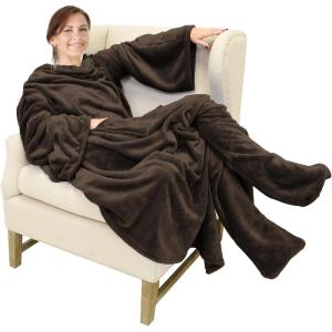 imageCatalonia Pink Wearable Fleece Blanket with Sleeves and Foot Pockets for Adult Women Men Micro Plush Comfy Wrap Sleeved Throw Blanket RobeBrown