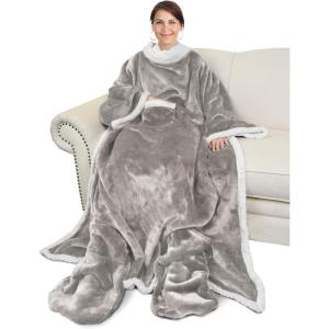 imageCatalonia Pink Wearable Fleece Blanket with Sleeves and Foot Pockets for Adult Women Men Micro Plush Comfy Wrap Sleeved Throw Blanket RobeCamel