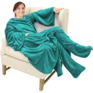 imageCatalonia Pink Wearable Fleece Blanket with Sleeves and Foot Pockets for Adult Women Men Micro Plush Comfy Wrap Sleeved Throw Blanket RobeGreen