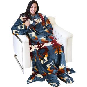 imageCatalonia Pink Wearable Fleece Blanket with Sleeves and Foot Pockets for Adult Women Men Micro Plush Comfy Wrap Sleeved Throw Blanket RobeSouthwest Blue