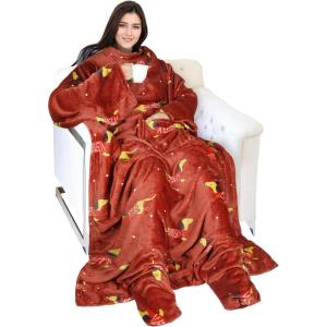 imageCatalonia Pink Wearable Fleece Blanket with Sleeves and Foot Pockets for Adult Women Men Micro Plush Comfy Wrap Sleeved Throw Blanket RobeXmas Dachshund Wine