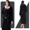 imageCatalonia Womens Plush Fleece Long Robe with Hood Plus Size Warm Soft Fluffy Lightweight Bathrobe Valentines Day GiftBlack