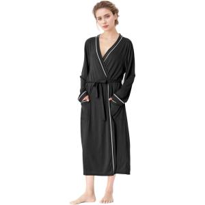 imageCatalonia Lightweight Ladies Bathrobe Long Summer Robe with PocketsSoft Summer Robes for Women Kimono Gift for HerBlack