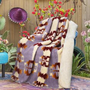 imageCatalonia Southwestern Tribal Print Throw Soft Aztec Sherpa Blanket Navajo Style Native for Couch Sofa Bed  Cozy Boho Home Decor 50x60 InchesSouthwestern Purple