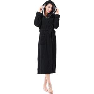 imageCatalonia Womens Plush Fleece Long Robe with Hood Plus Size Warm Soft Fluffy Lightweight Bathrobe Valentines Day GiftBlack