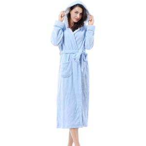 imageCatalonia Womens Plush Fleece Long Robe with Hood Plus Size Warm Soft Fluffy Lightweight Bathrobe Valentines Day GiftBlue