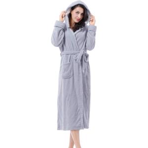 imageCatalonia Womens Plush Fleece Long Robe with Hood Plus Size Warm Soft Fluffy Lightweight Bathrobe Valentines Day GiftGrey