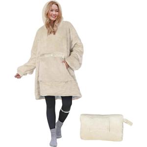 imageCatalonia Oversized Blanket Hoodie Sweatshirt Portable Wearable Blanket Pullover Sherpa Jacket Ideal GiftingLatte