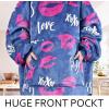 imageCatalonia Oversized Blanket Hoodie Sweatshirt Comfortable Wearable Sherpa PulloverGift for HerKiss Blue