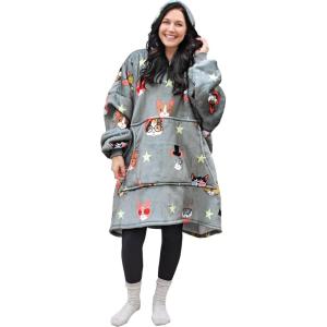 imageCatalonia Oversized Blanket Hoodie Sweatshirt Comfortable Wearable Sherpa PulloverGift for Her80s Cat Dog Gray