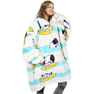 imageCatalonia Oversized Blanket Hoodie Sweatshirt Comfortable Wearable Sherpa PulloverGift for HerBanana Dog White