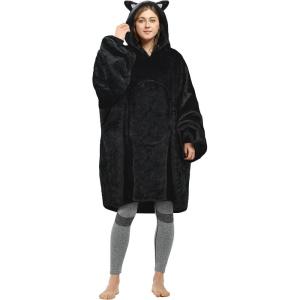 imageCatalonia Oversized Blanket Hoodie Sweatshirt Comfortable Wearable Sherpa PulloverGift for HerBlack Cat