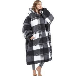 imageCatalonia Oversized Blanket Hoodie Sweatshirt Comfortable Wearable Sherpa PulloverGift for HerBuffalo Plaid Black
