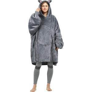 imageCatalonia Oversized Blanket Hoodie Sweatshirt Comfortable Wearable Sherpa PulloverGift for HerGrey Cat